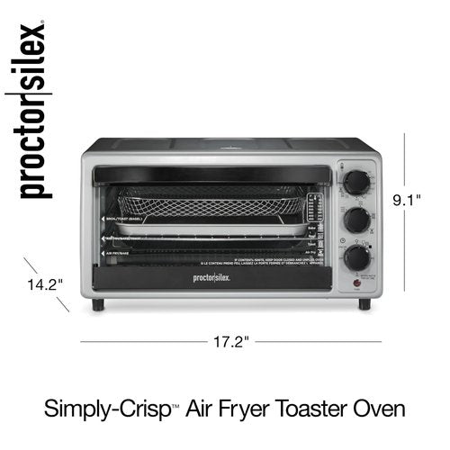 Proctor Silex Simply-Crisp Air Fryer Toaster Oven Combo with 4 Functions Including Convection, Air Fry, Bake & Broil, Fits 6 Slices or 12” Pizza, Auto Shutoff, Black (31275)