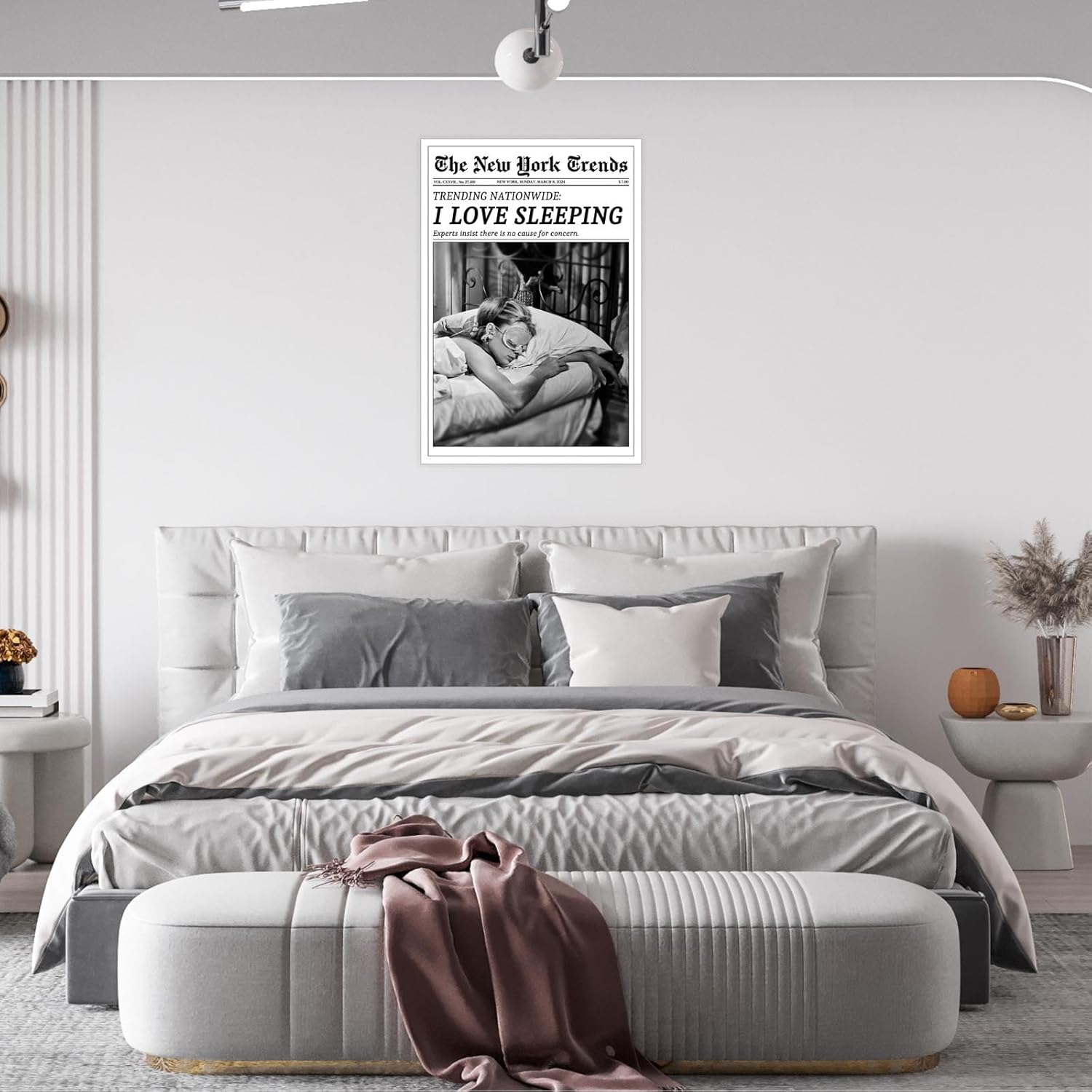 Beshdomp Vintage I Love Sleeping Poster - Black & White Newspaper Canvas Wall Art | 12x16in Unframed