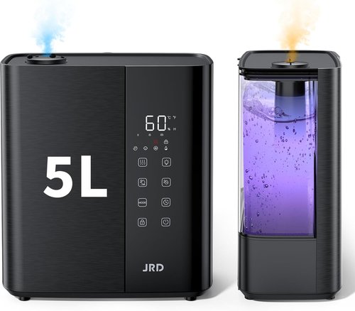 JRD Ultrasonic Humidifier - 5L Warm & Cool Mist for Fast Relief | 50H Runtime, 12H Timer, 7 Color Light - Black