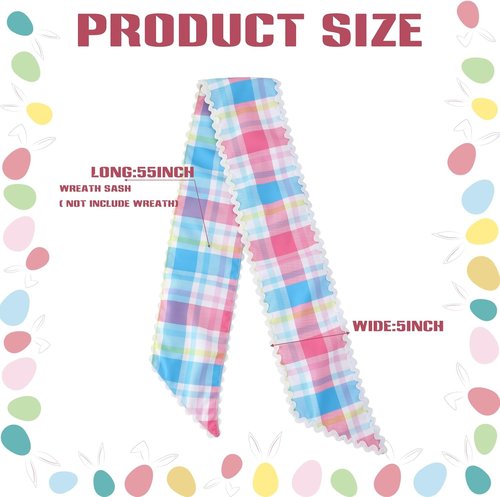 DYSHAYEN Wreath Sash - Canvas RIC Rac Trim for Front Door Decor | Rainbow Gingham Design