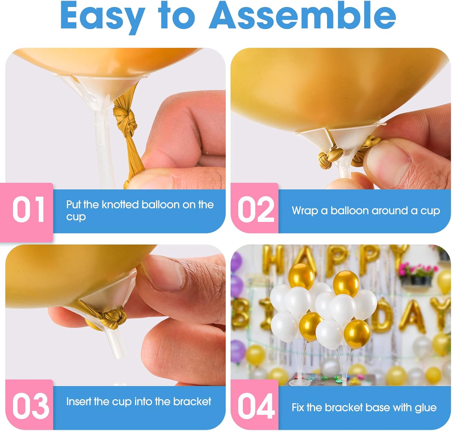 Voircoloria Balloon Stand Kit - 4 Sets of Sturdy Holders for Graduation, Birthday & Baby Shower Decor
