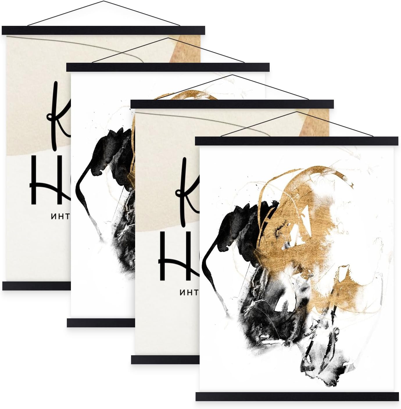 Benjia Magnetic Light Wood Poster Frames - 4 Pack for 8x10, 8x12, 8x18 Art Prints | Black