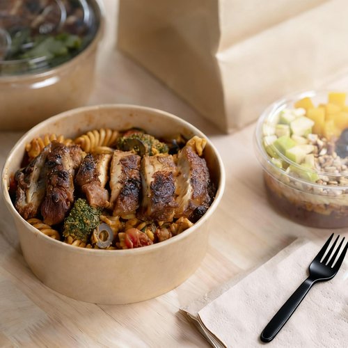 Retainbre 50 Pack 25 Oz Paper Bowls Disposable Soup Bowls with Lids and Forks To Go Salad Containers for Hot Cold Food Meal Prep Party Serving