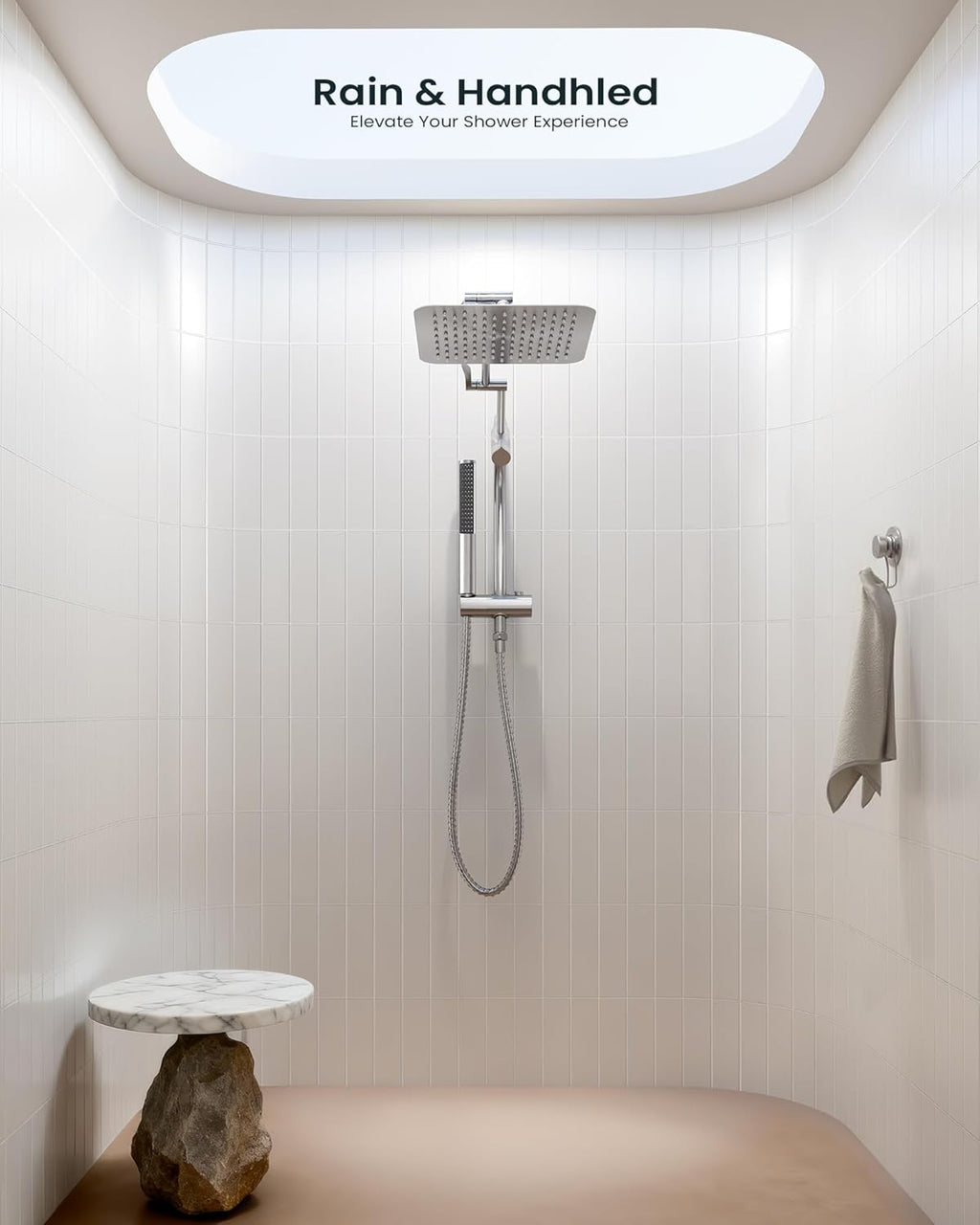 Veken 10" Luxurious Rain Shower Head - High Pressure Dual Showerhead with Handheld & Extension Arm | Chrome Finish