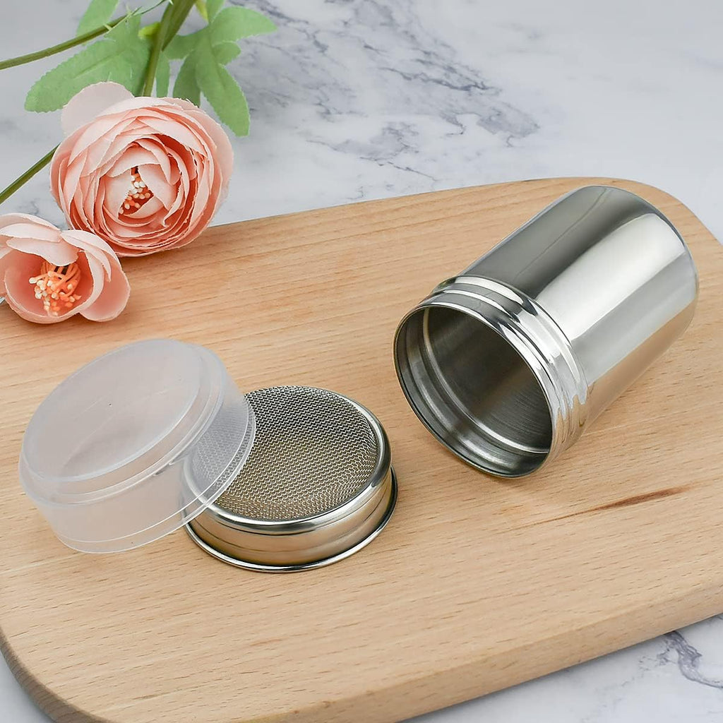 Skiennix Stainless Steel Powder Sugar Shaker - Fine Mesh Duster with Lid for Baking & Cooking