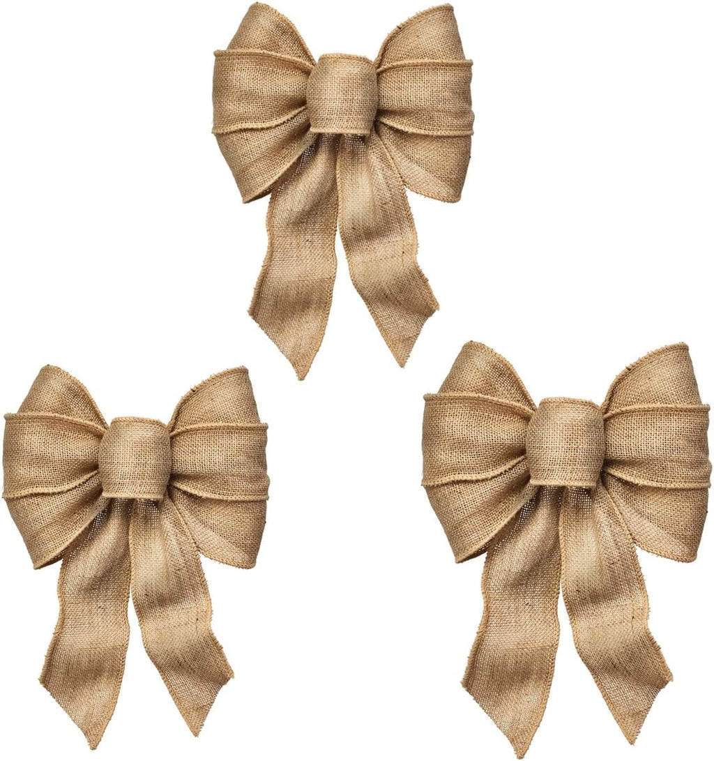 Rocky Mountain Good Burlap Bow - Hand-Tied Wired Design (12” x 18”, Pack of 3) | Perfect for Wreaths, Weddings, Crafts, and Holiday Decor