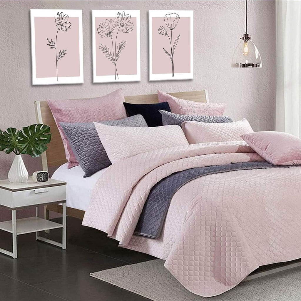 Pink Flower Market Wall Art Set of 3 - Aesthetic Canvas Prints for Bedroom & Living Room | Framed 12x16 Inch