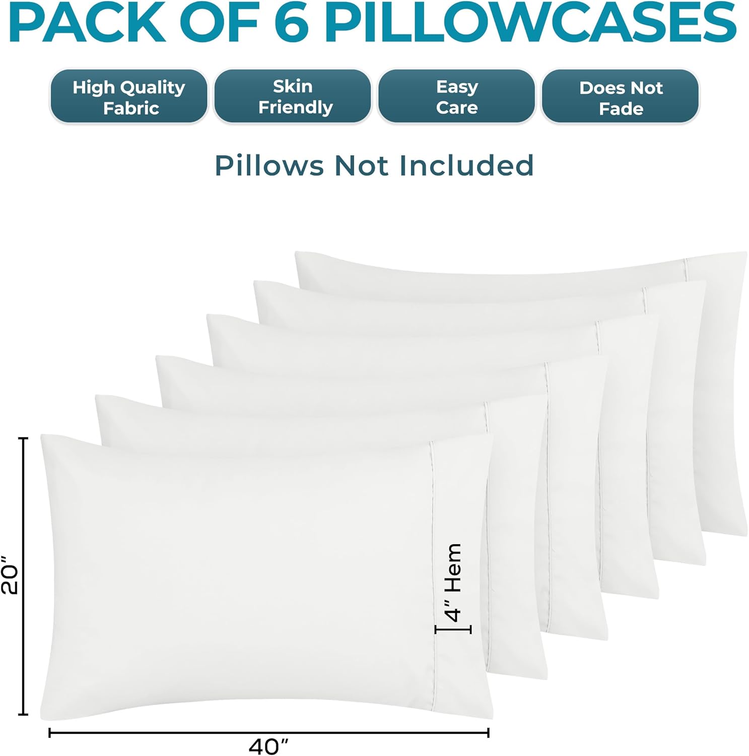 Utopia Bedding King Pillow Cases - Soft Brushed Microfiber - 6 Pack, Fade Resistant | 20" x 40" - White