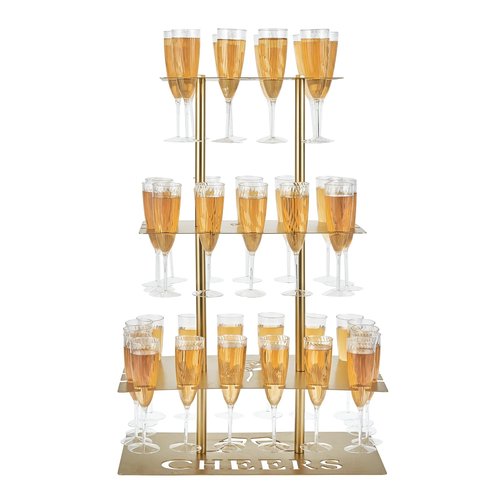 Oftest Metal Champagne Flute Holder Stand for Party – 3-Tier Champagne Tower Display Holds 42 Glasses, Gold Champagne Stand Holder for Wedding, Event, Celebration (Gold, Rectangle)