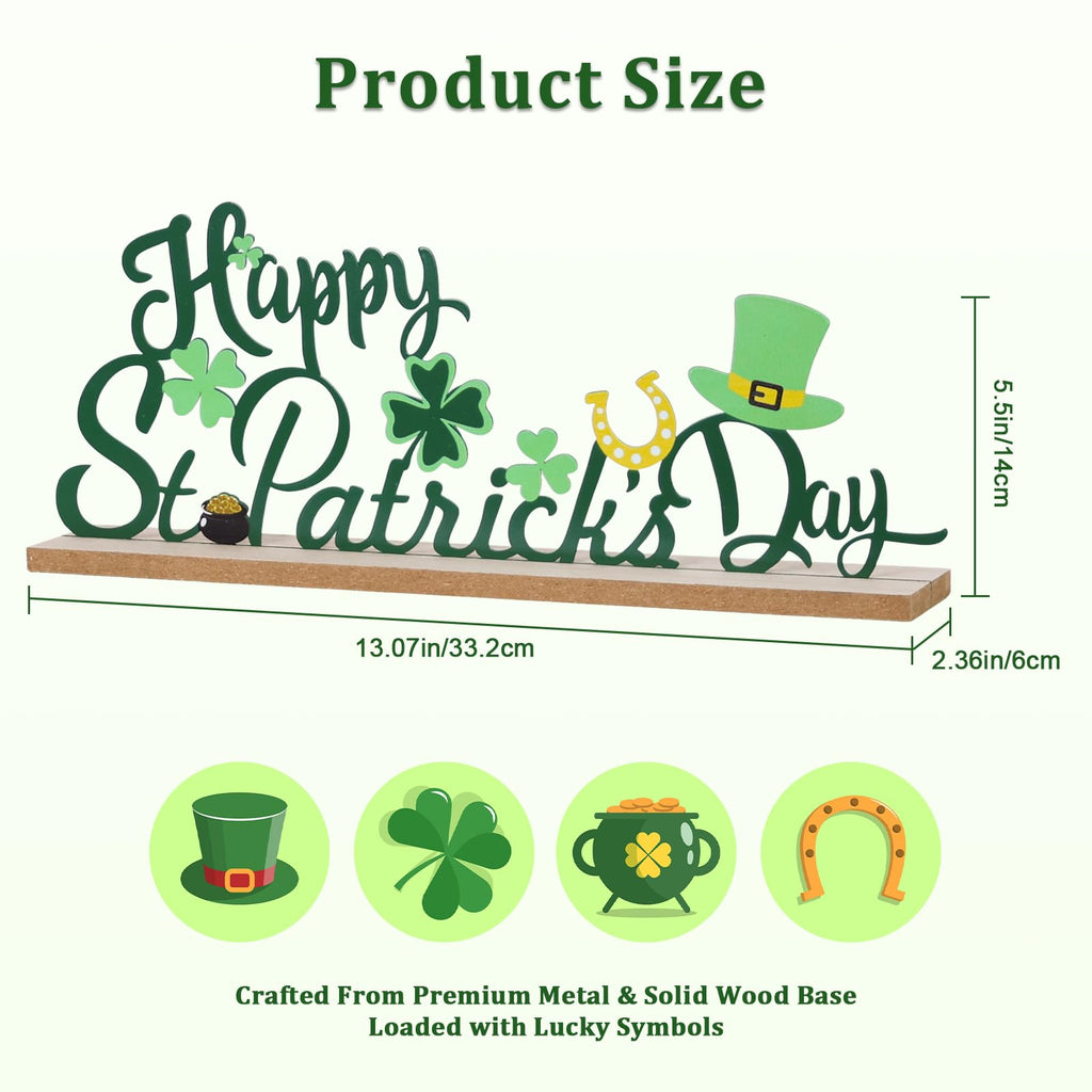 MEETYAMOR St Patricks Day Decorations, Wood Metal Happy St Patricks Day Sign for Table Decor, Farmhouse Rustic St Patricks Day Decorations for The Home, Kitchen, Mantle, Shelf