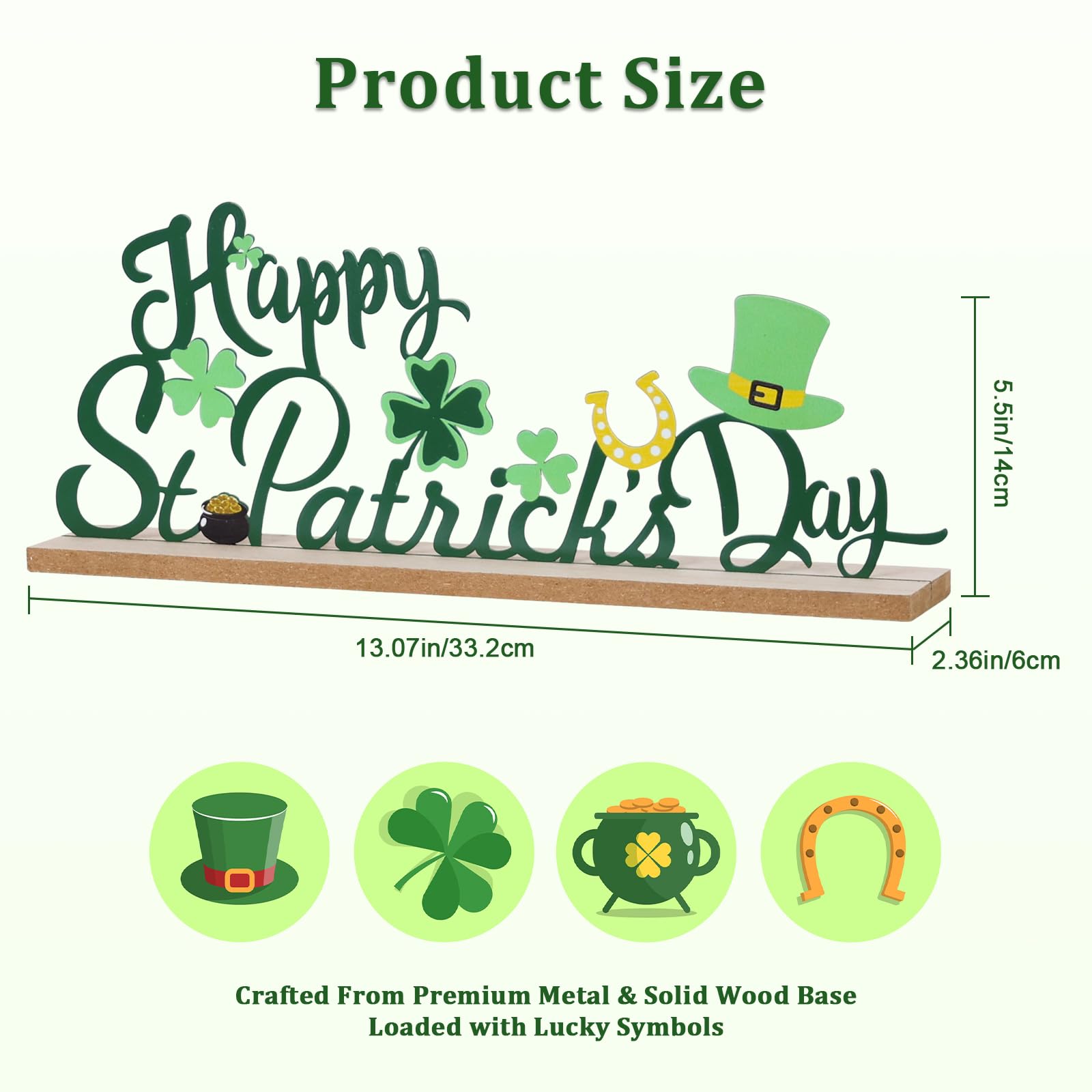 MEETYAMOR St Patricks Day Decorations, Wood Metal Happy St Patricks Day Sign for Table Decor, Farmhouse Rustic St Patricks Day Decorations for The Home, Kitchen, Mantle, Shelf