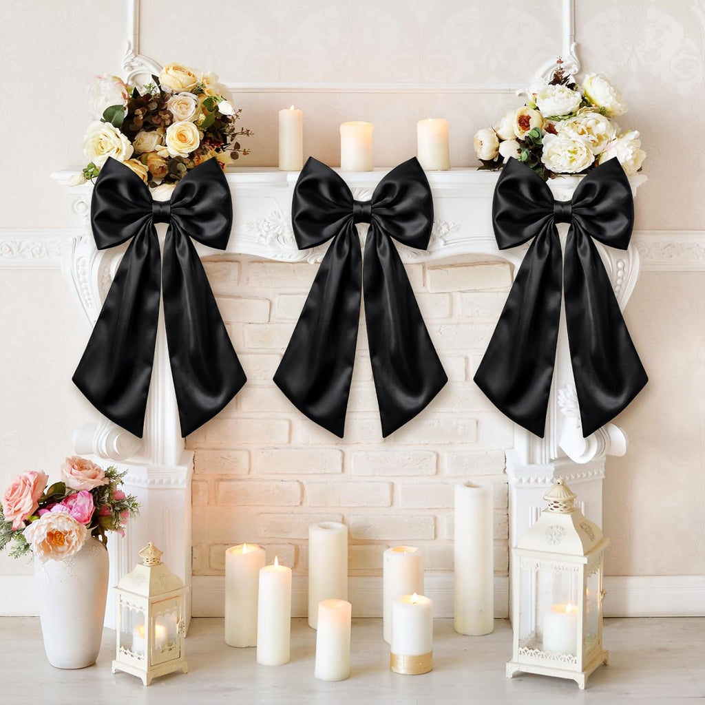 Suncalla 2 FT Large Satin Bow Decorations - 3 Pcs Hanging Wall Decor for Parties & Events | Black