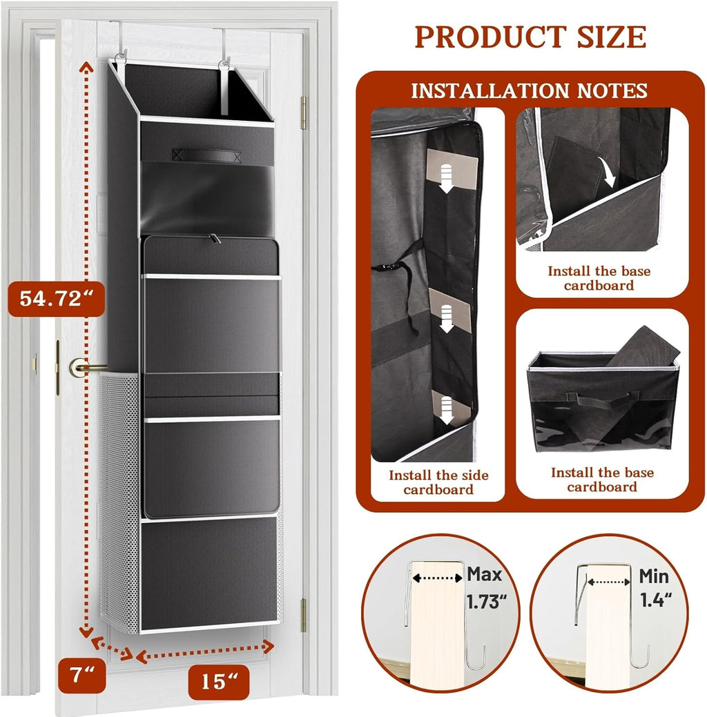 Ofiray Home 2-in-1 Wrapping Paper Organizer - Over Door or Under Bed Storage with Removable Drawer & 4 Clear Pockets for Ribbons and Bows
