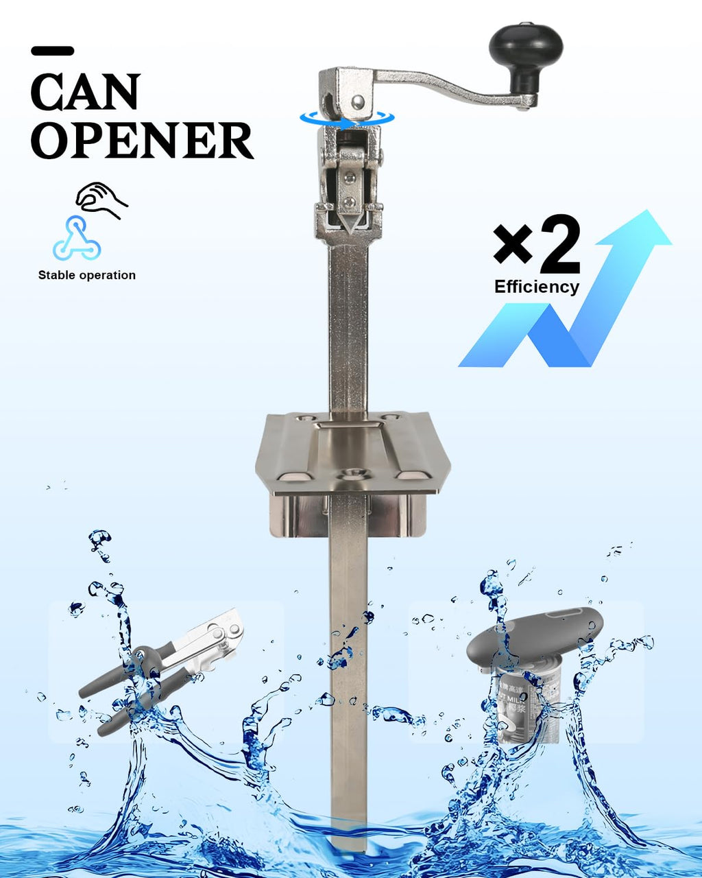 Commercial Can Opener Heavy Duty, Replace 11100#1 Can Opener, Opens Cans Up to 11in Tall (Including #10 Cans), with High Manganese Steel Bearing, Plated Steel Base & Stainless Steel Blade