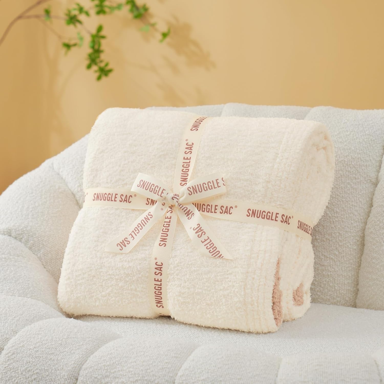Snuggle Sac Ultra Soft Throw Blanket - Reversible Cream Microfiber | Cozy 50x60 Inches for Couch & Bed