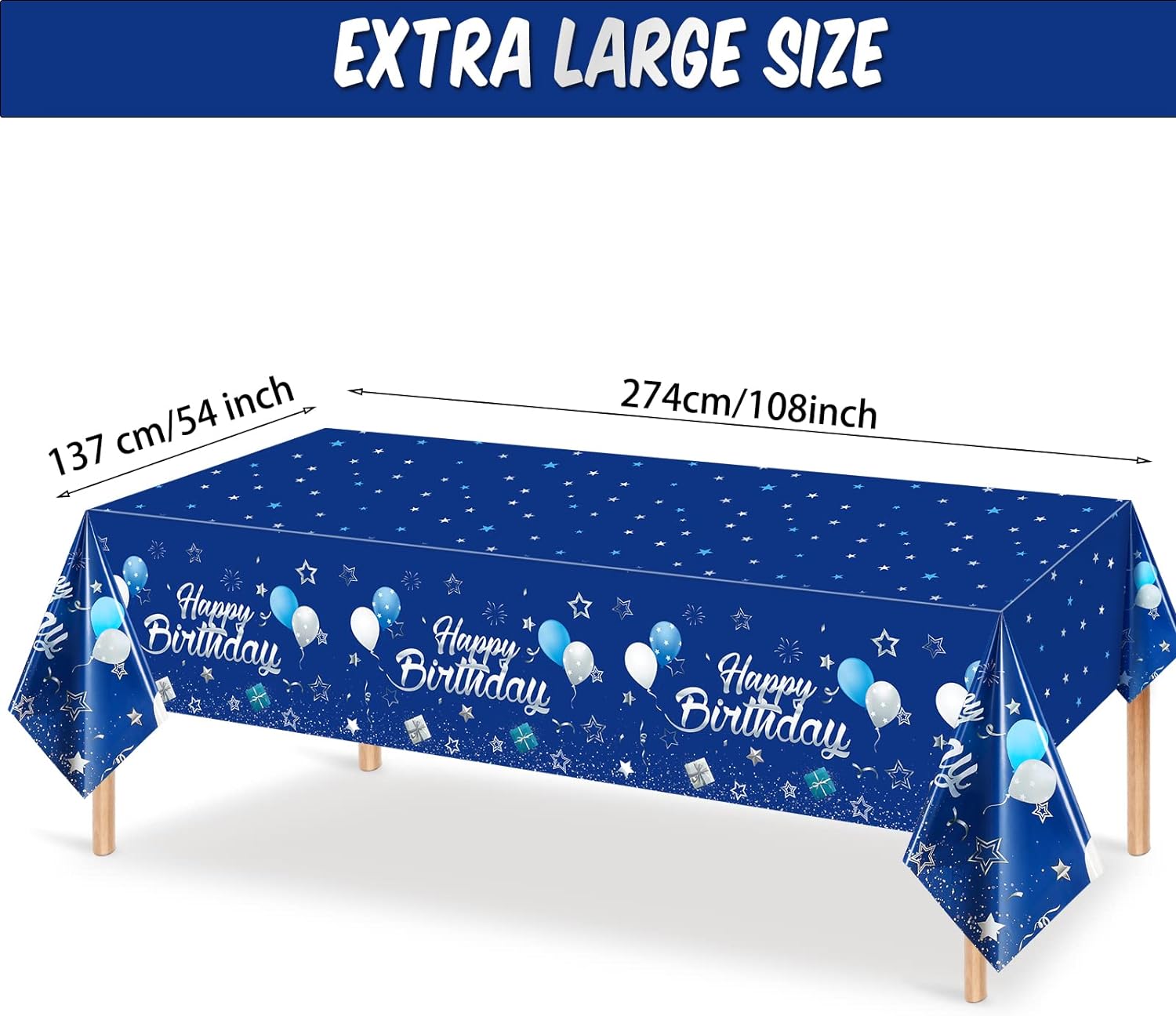 Tegeme Navy Blue Tablecloths - Starry Confetti Design for Kids' Birthday Parties | 3-Pack