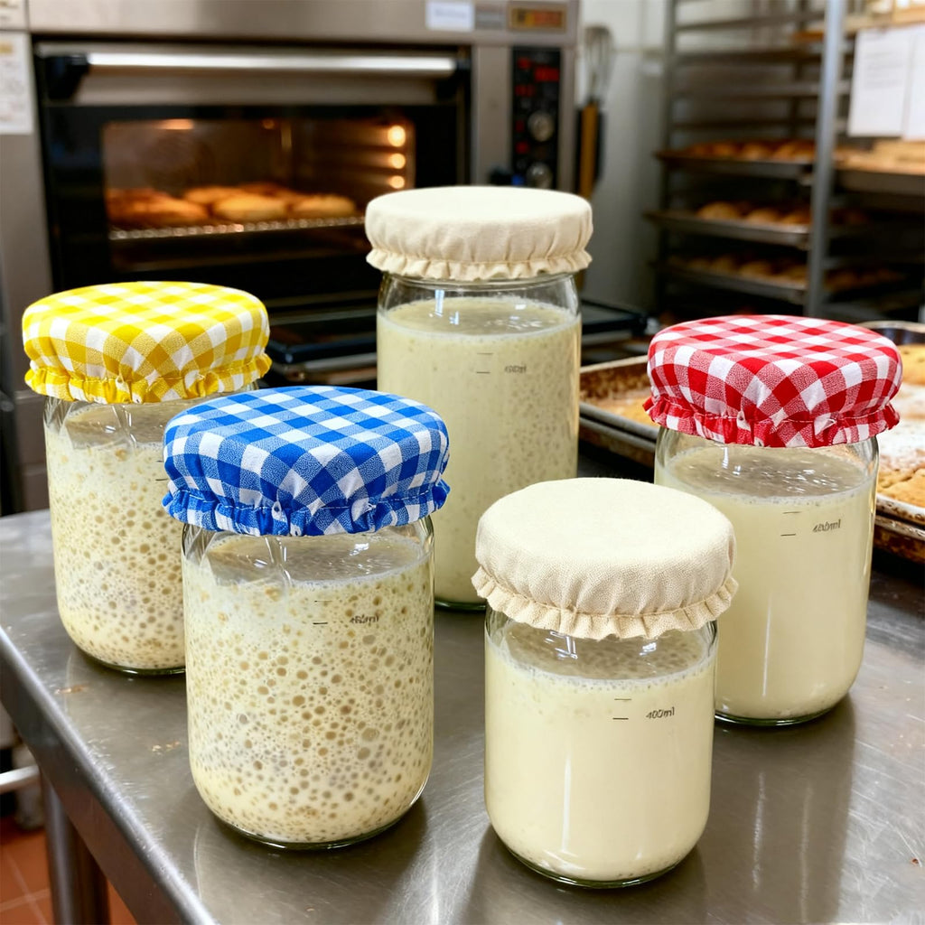 WVD 8 Pcs Sourdough Jar Cover with Silicone Spatula, Bread Proofing Cover Cloth Bowl Covers Reusable, Sourdough Proofing Covers for 3-4 Inch Sour Dough Starter Jars