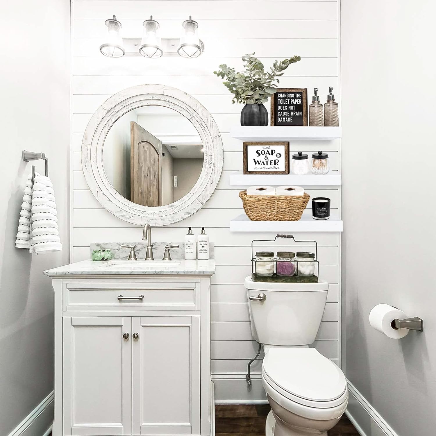 QEEIG Floating Shelves - Stylish Wall Storage for Bathroom, Bedroom & Kitchen - Set of 3, 16 Inch, White