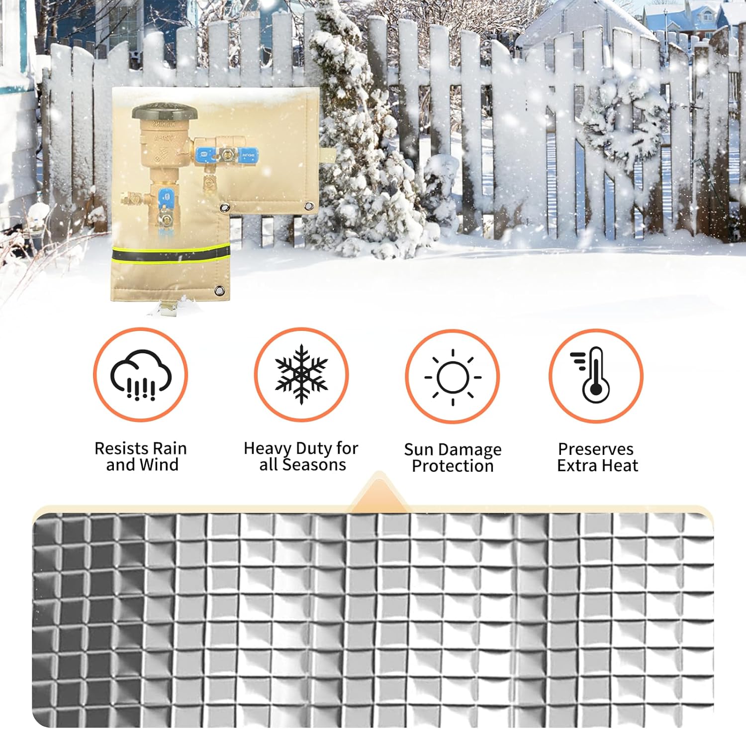 Outdoor Backflow Preventer Cover - Insulated Pouch for Freeze Protection | Beige, 14”W X 13”H