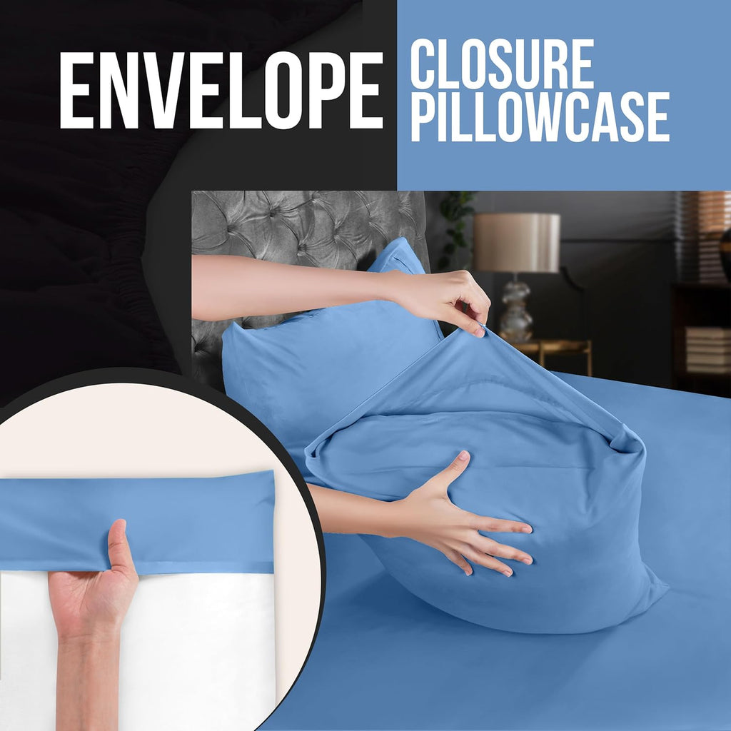 Utopia Bedding Queen Pillowcases - Soft Brushed Microfiber - 4 Pack, Envelope Closure, Dutch Blue 20x30 Inches