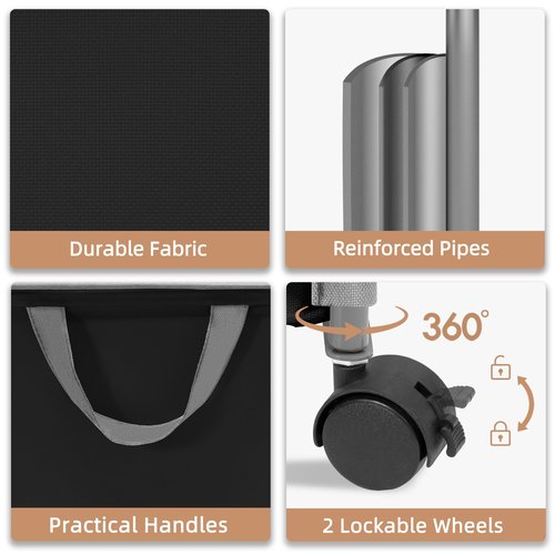 STORAGE MANIAC Rolling Laundry Hamper with Lid, 23.7 Gal (90 L) Large Tall Laundry Basket with Wheels & Handles, Aesthetic Dirty Clothes Hamper for Small Space, Dorm, Apartment, College, Black