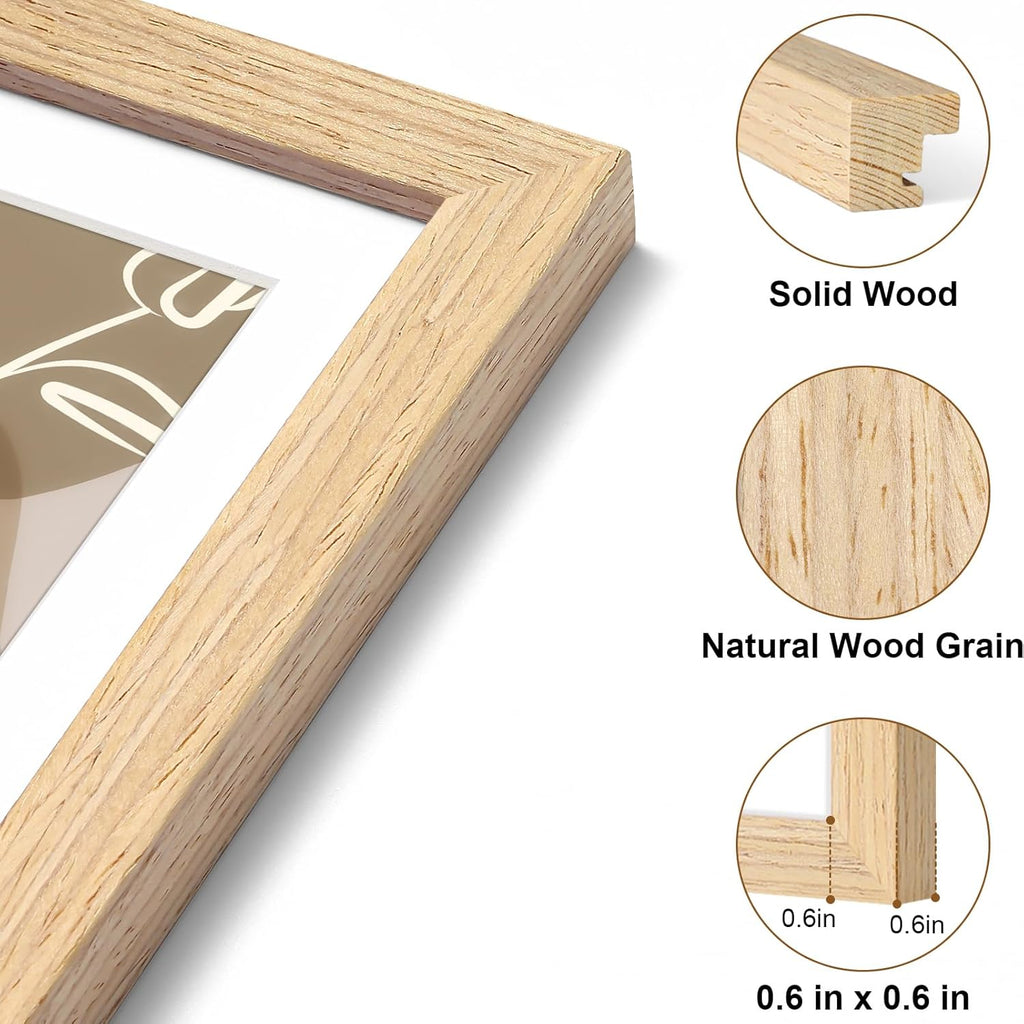 Vittanly 11x14 Picture Frame - Solid Wood with Plexiglass & 8x10 Mat | Natural Home Decor, 1 Pack