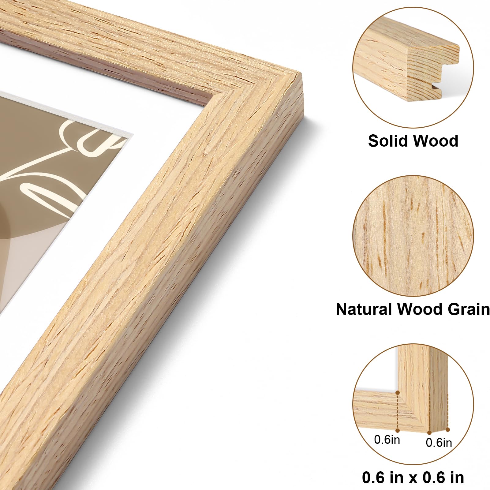 Vittanly 11x14 Picture Frame, Solid Wood Frame with Plexiglass, Includes 8x10 Mat, Wall Hanging for Home Decor, Natural, 1 Pack