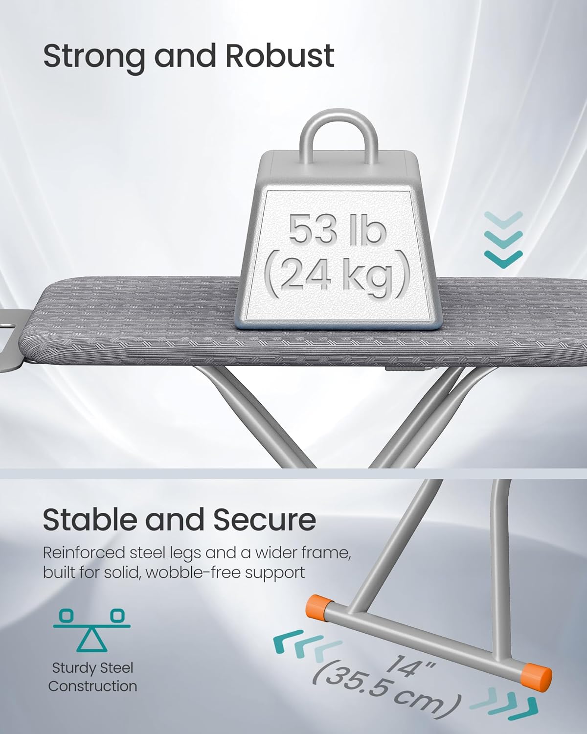 SONGMICS Ironing Board - Foldable & Height Adjustable with Retractable Iron Rest | 43 x 13 Inches, Dove Gray