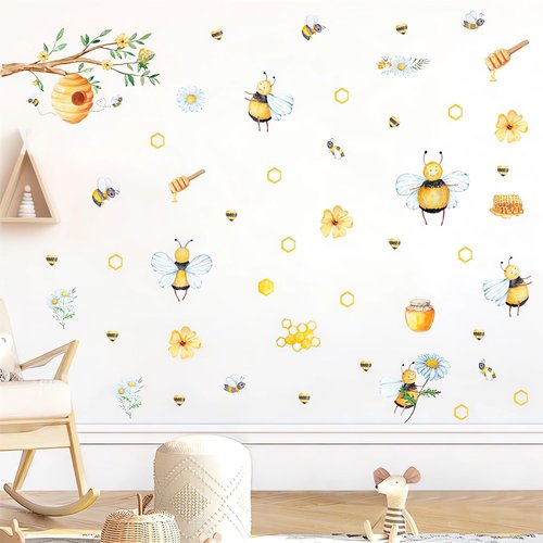 Cute Bee Hive Wall Stickers, sacinora Cartoon Animal DIY Wall Decals Removable Vinyl Peel and Stick for Kids Baby Nursery Living Room Bedroom Playroom Art Home Decorations