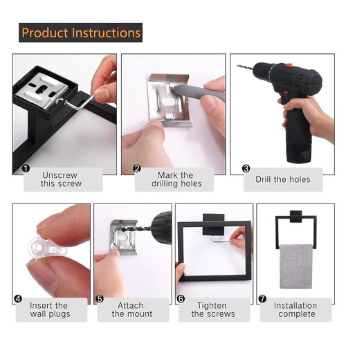 JOPOFI 5 Piece Bathroom Towel Bar Set - SUS304 Stainless Steel Bath Towel Holder, 15.7 Inch Towel Racks for Bathroom Wall Mounted, Bathroom Hardware Accessories Set - Matte Black