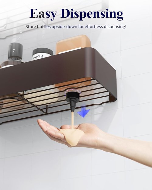 Kitsure Shower Caddy | 2-Pack Adhesive Organizer with Rustproof Metal Shelves - Large Brown Storage