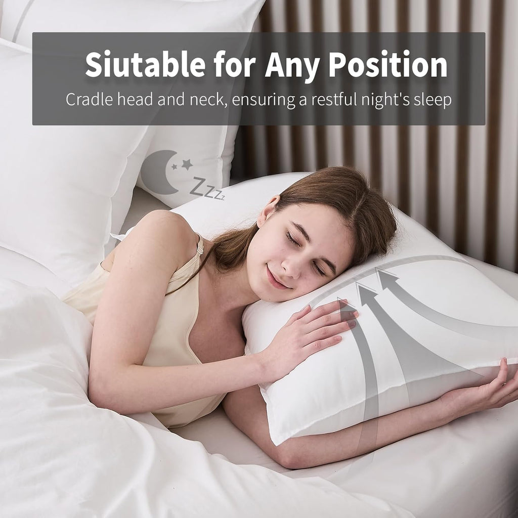 Skiennix Queen Size Bed Pillows Set of 4 - Medium Firm Cooling Pillows for Side & Back Sleepers | 20 x 28 Inches