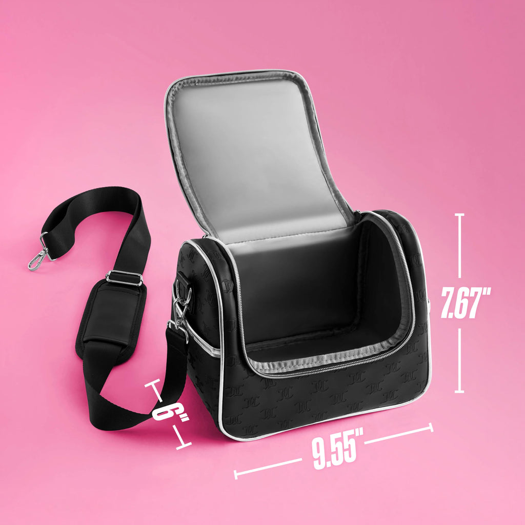 Juicy Couture Insulated Lunch Bag – Stylish Cooler Tote with Adjustable Crossbody Strap, Debossed Logo, Black – Women's Lunch Box Bag for Work, School, Travel