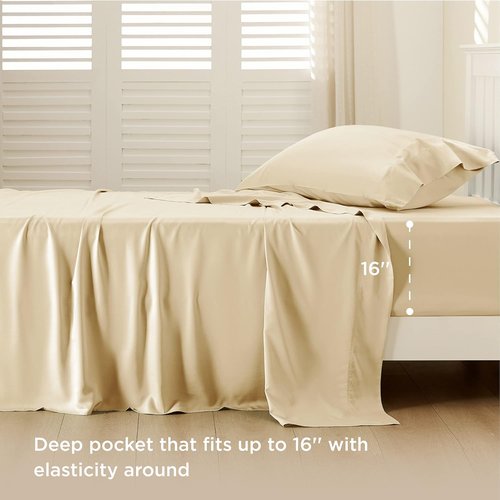 Bedsure Cooling Twin Sheets - Breathable Rayon from Bamboo | Soft, Deep Pocket Up to 16 Inches, Alabaster Gleam
