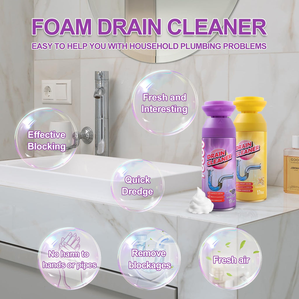 Yugou Foaming Sink Drain Cleaner Deodorizer& Clog Remover (Floral, 2pcs)