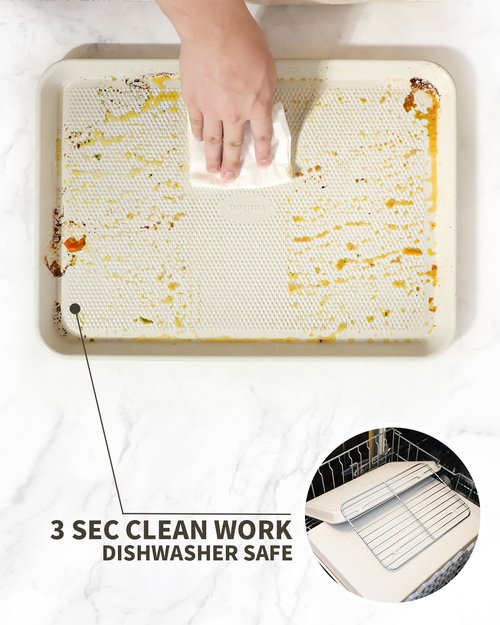 Jelly Roll Pan Set by [Brand Name] - 10x15 Nonstick Baking Sheets with Wire Rack | Durable 0.8mm Carbon Steel, Dishwasher Safe, Oven Safe to 450°F, Salted Gray