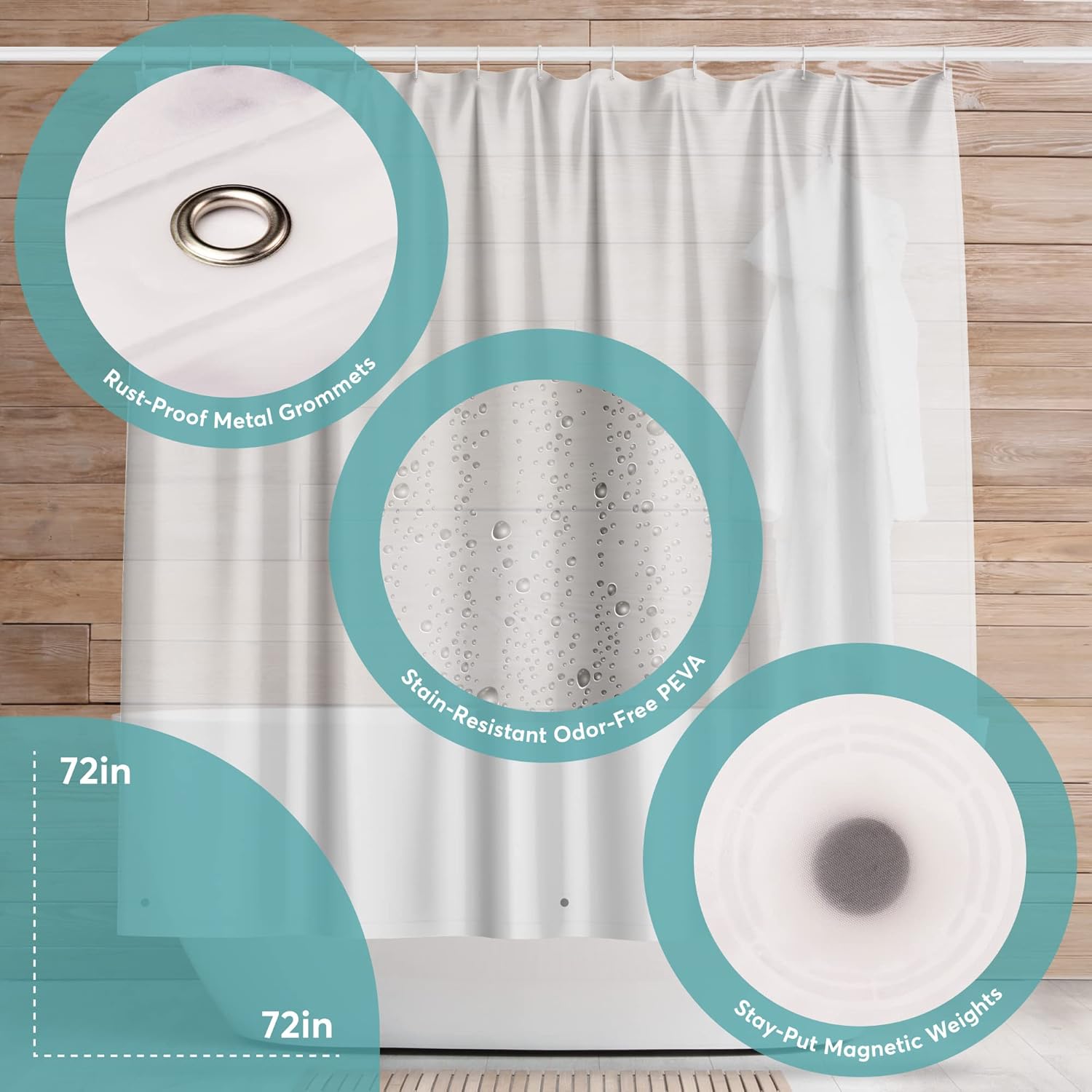 BigFoot Shower Curtain Liner - Premium 72 x 72 Odor-Free PEVA with Rustproof Grommets & Magnetic Weights | Frosted Finish