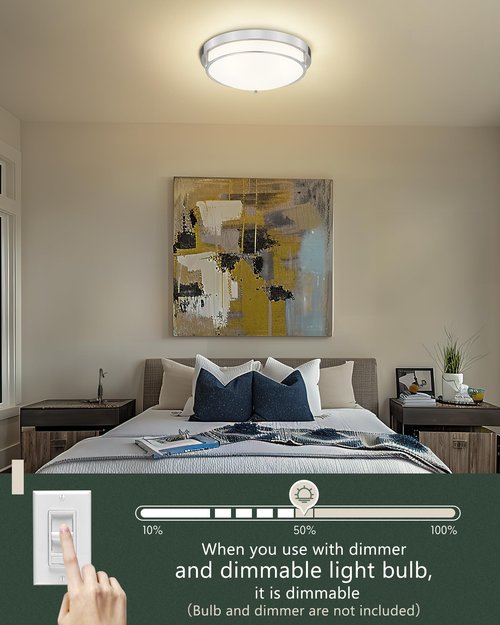 Cargifak 16 inch Close to Ceiling Light Fixtures, Brushed Nickel Farmhouse Ceiling Light with 3 Light for Laundry Kitchen Bedroom Bathroom, CL4822-3W-BN