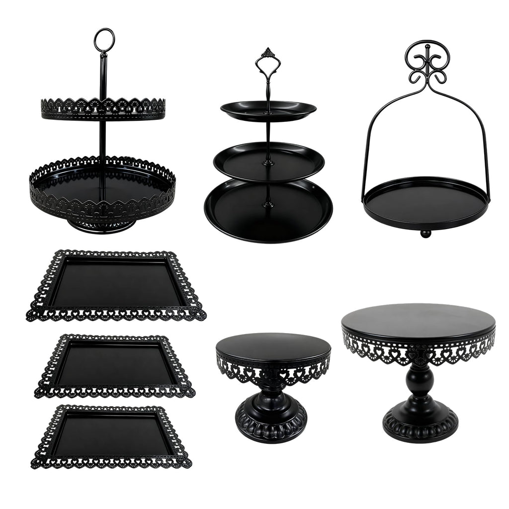 8 Pcs Cake Stands Set Metal Dessert Table Display Tiered Cupcake Holder Candy Donut Fruit Plate Cake Serving Tray with Handle Treats Serving Tower for Wedding Birthday Party Decorations (Gold)