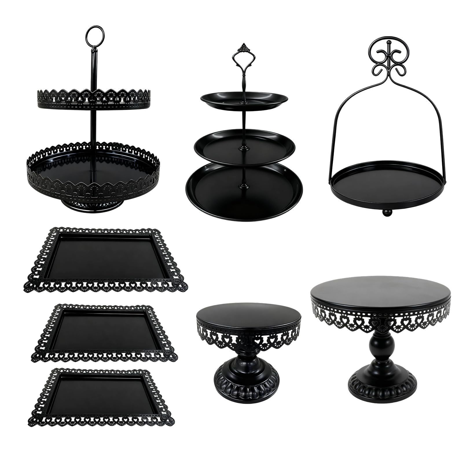 8 Pcs Cake Stands Set Metal Dessert Table Display Tiered Cupcake Holder Candy Donut Fruit Plate Cake Serving Tray with Handle Treats Serving Tower for Wedding Birthday Party Decorations (Gold)