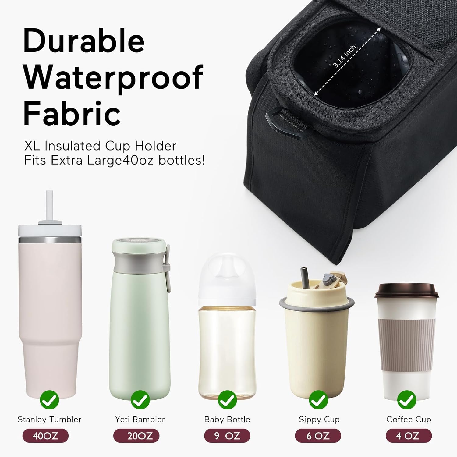 Momcozy Universal Stroller Organizer - Insulated Cup Holder & Detachable Phone Bag - Fits Most Strollers