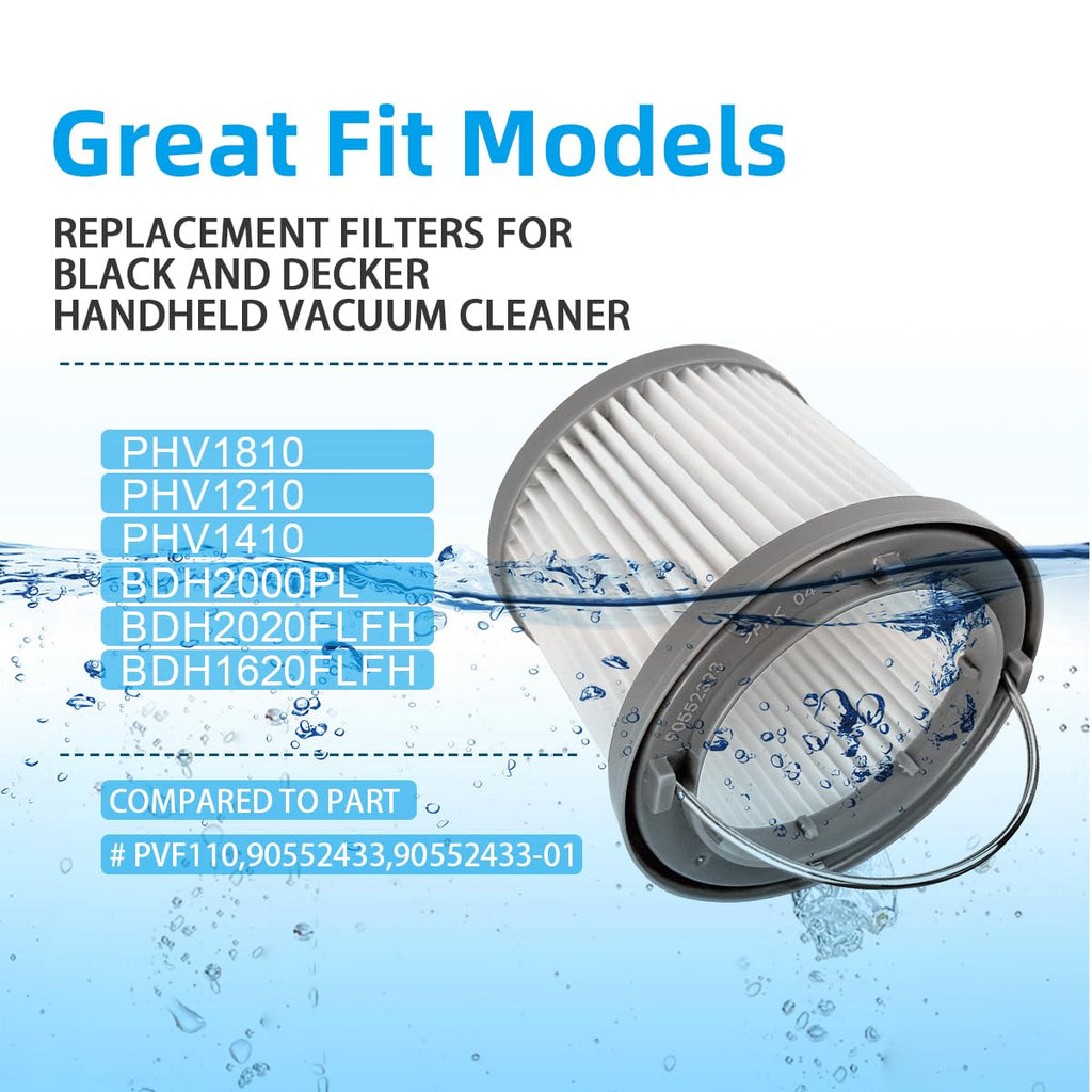 4 Pack PVF110 Replacement Filter Compatible with Black and Decker Handheld Pivot Vacuum BDH2000PL BDH2020FLFH PHV1410 PHV1810 PHV1210 BDH2020FL, Washable Hand Vac Filters