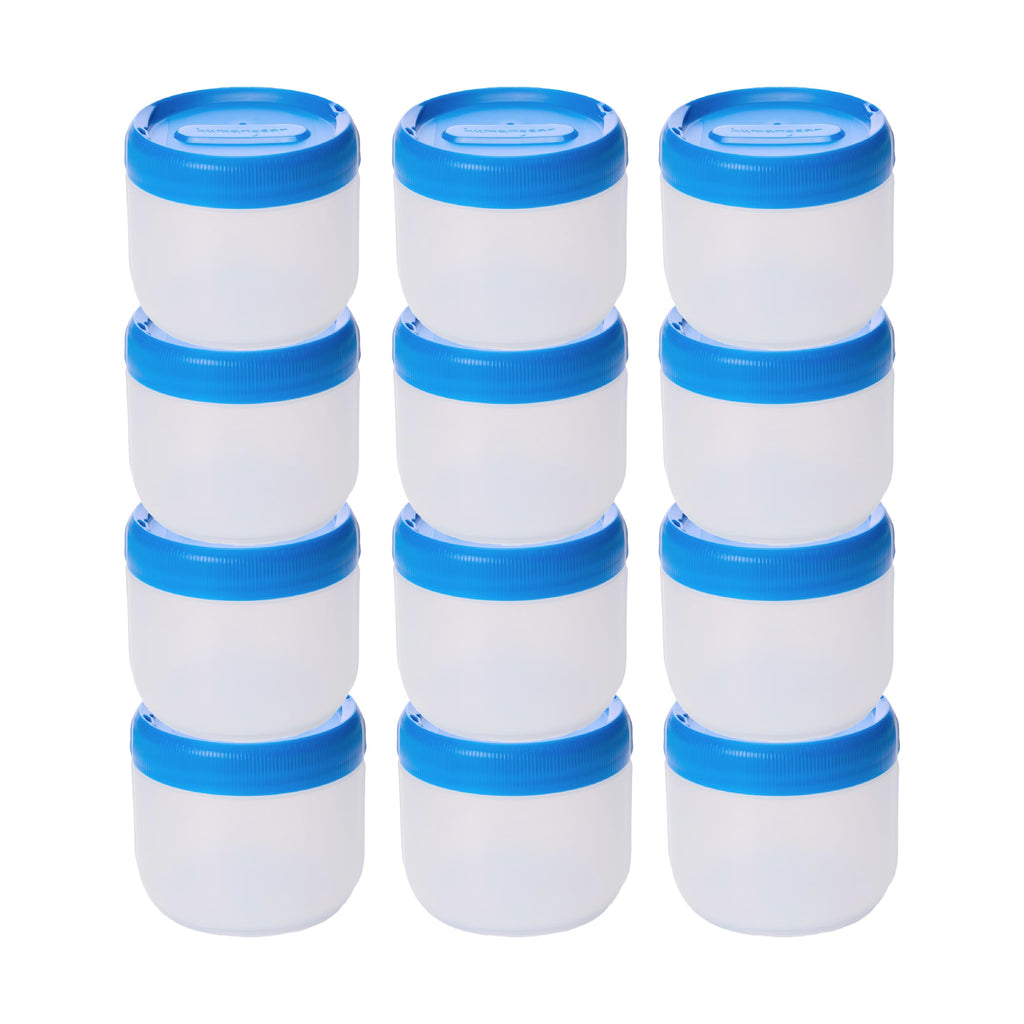 humangear STAX, Stackable Snack Containers - Leak-Proof Snack Travel System - FDA-Food Safe, BPA/PC/Phthalate-Free - Stackable & Click-Together Food Storage, Medium Mid 12-Pack, Clear/Blue