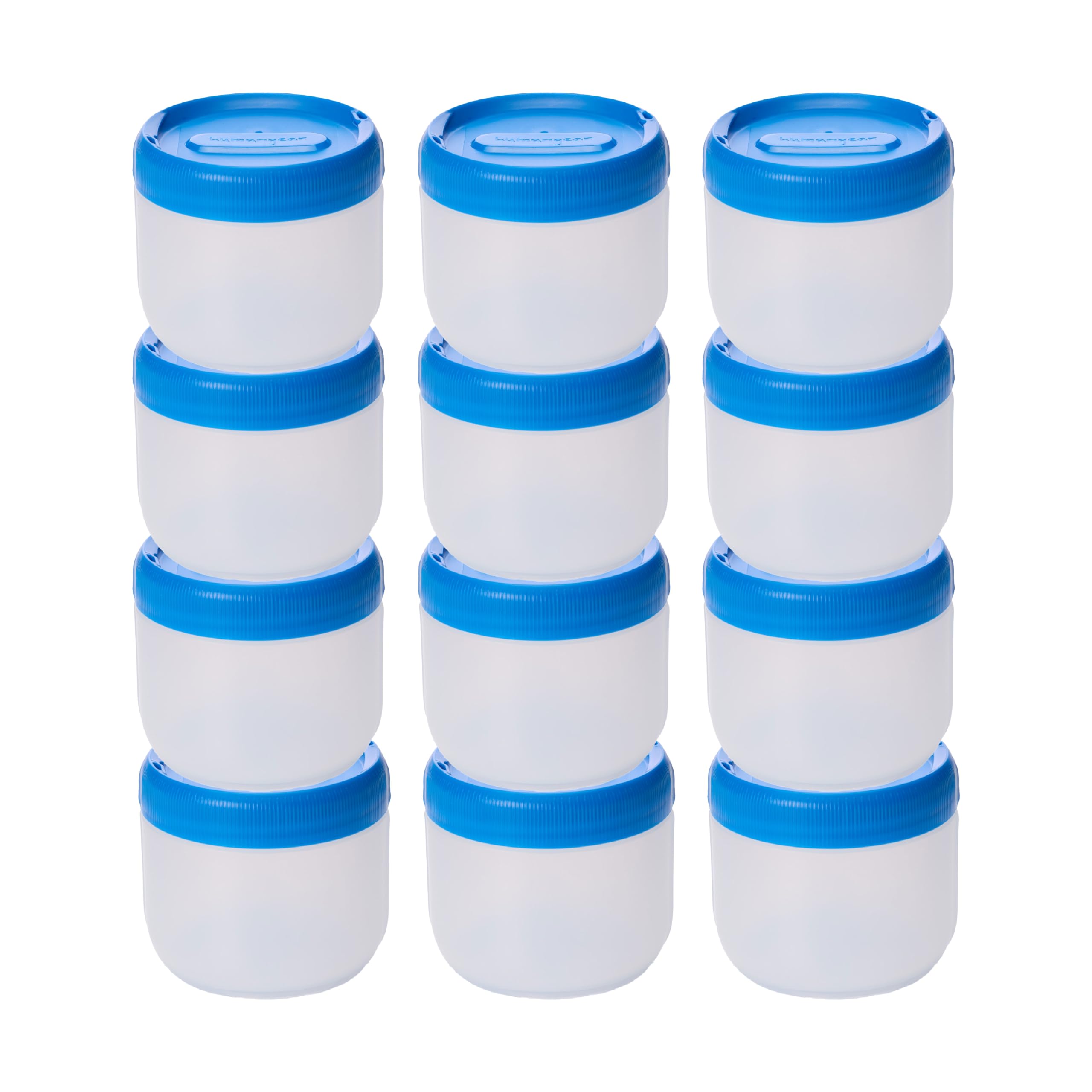 humangear STAX, Stackable Snack Containers - Leak-Proof Snack Travel System - FDA-Food Safe, BPA/PC/Phthalate-Free - Stackable & Click-Together Food Storage, Medium Mid 12-Pack, Clear/Blue