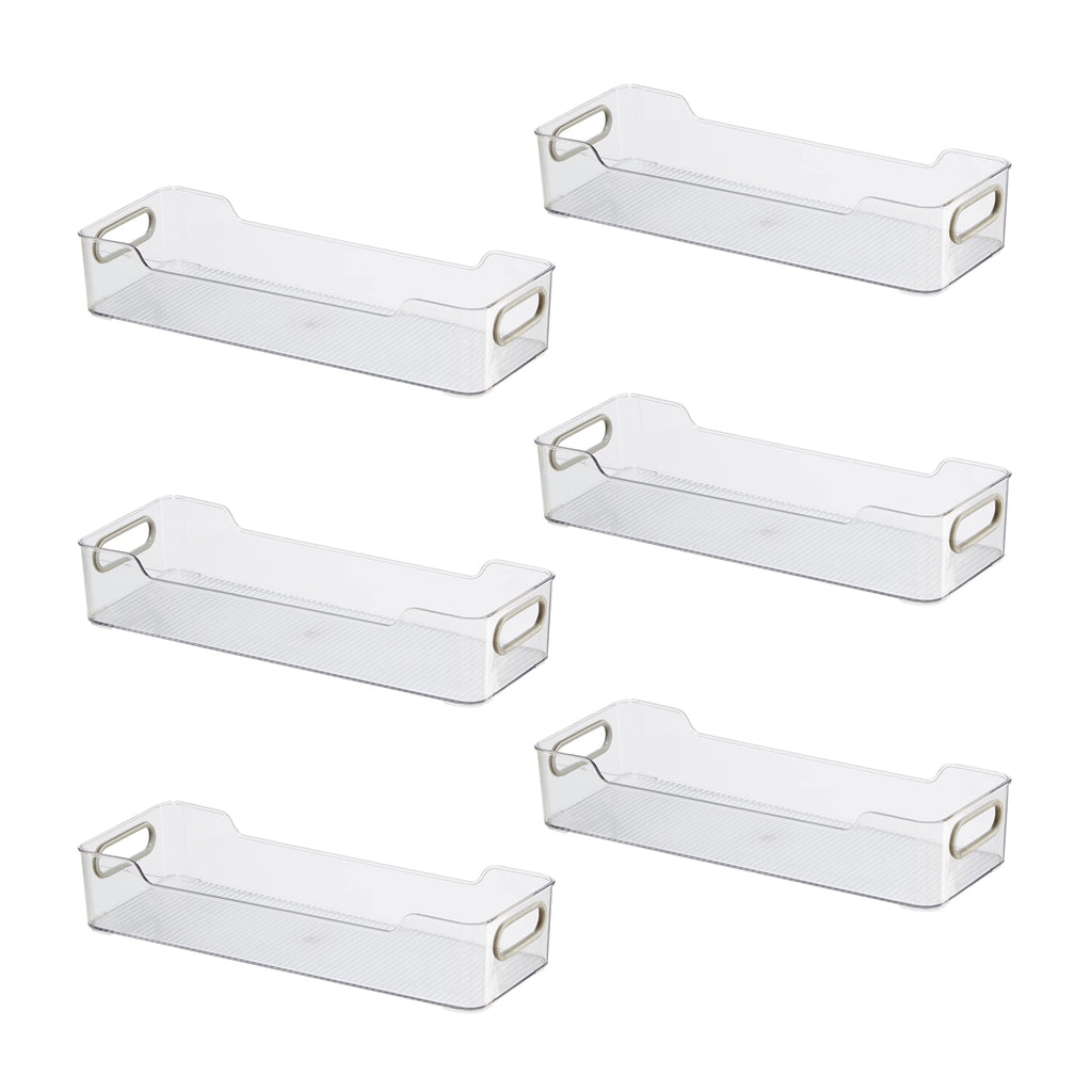 Oggi Cabinet/Drawer Storage Bin - 14" x 5" (Set of 6), Clear/Gray, Ideal for Kitchen Organization, Pantry Storage, Fridge Organizing
