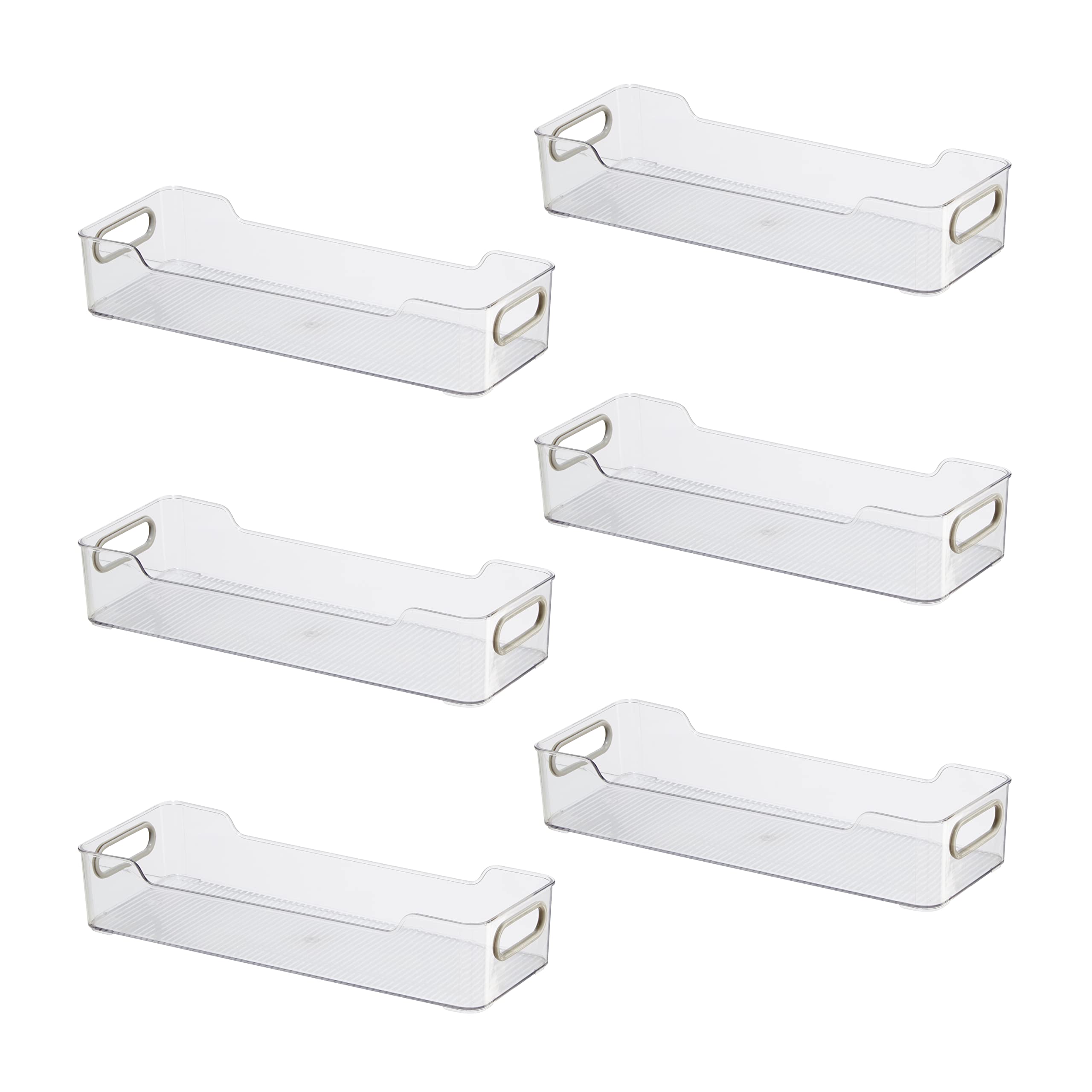 Oggi Cabinet/Drawer Storage Bin - 14" x 5" (Set of 6), Clear/Gray, Ideal for Kitchen Organization, Pantry Storage, Fridge Organizing