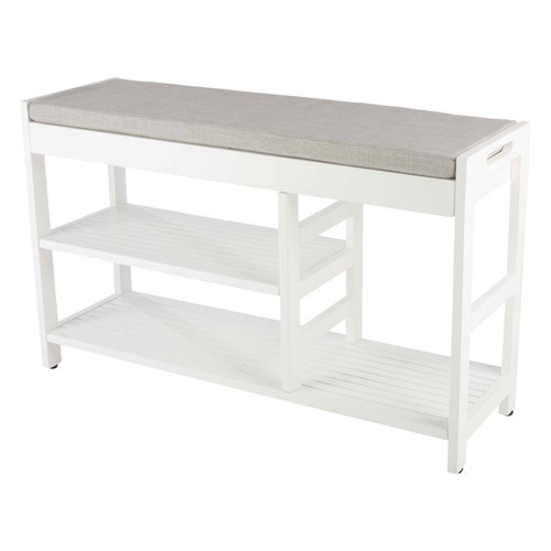 Lavish Home Shoe Bench - 3-Tier Wooden Shoe Rack for Entryway, Mudroom, or Bedroom - Entryway Shoe Storage with Padded Seat Cushion (White)