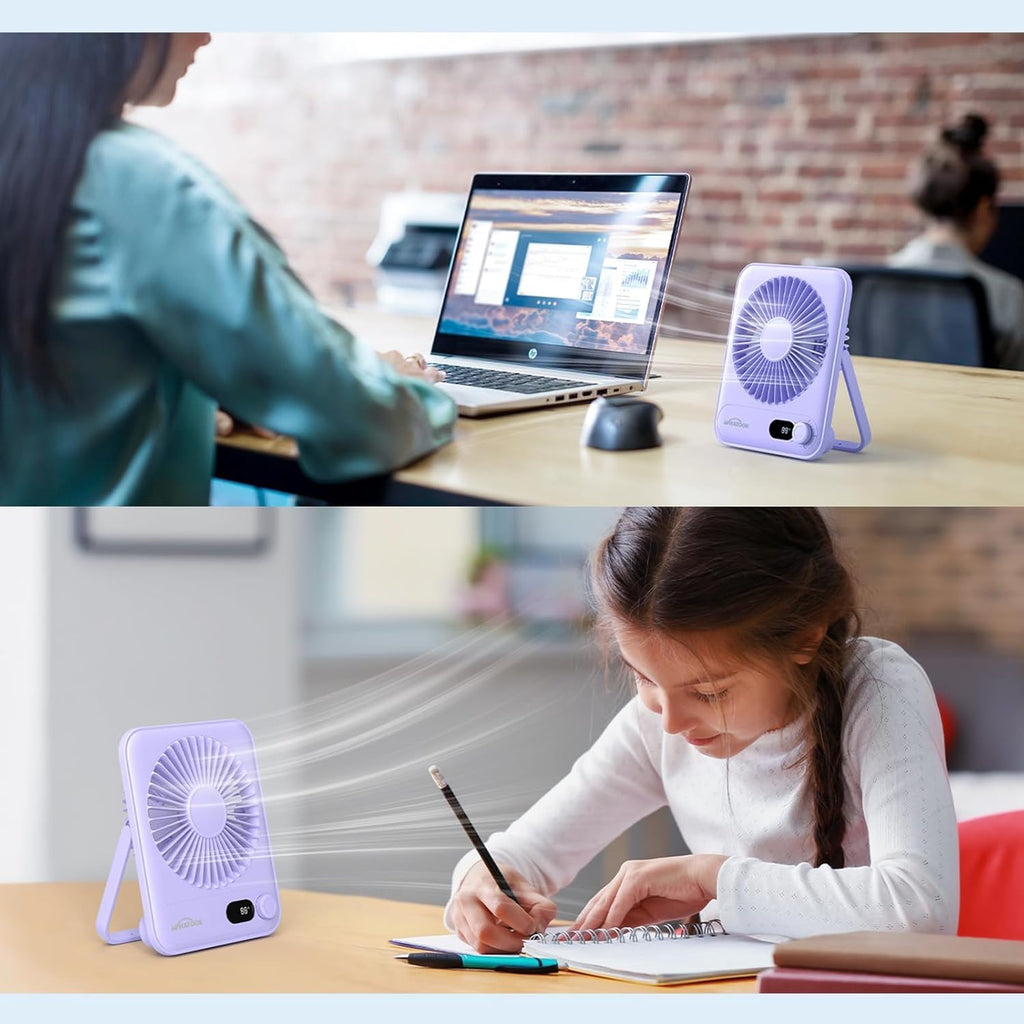 WHATOOK Small Desk Fan Personal Fans: 5000mah 25 Hours Battery Office Quiet Mini Desktop Fan Portable Rechargeable Travel Essentials (Purple, 2000 mAh)