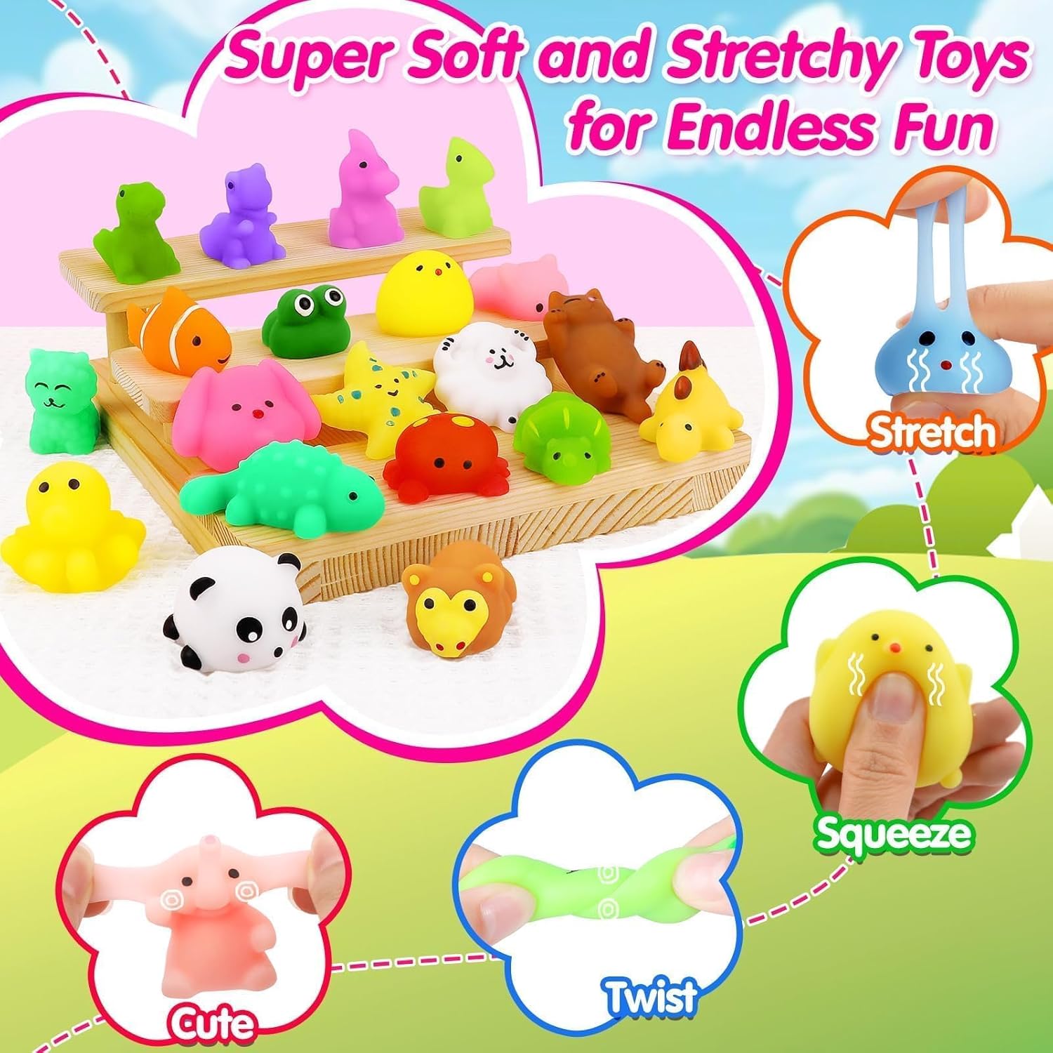 Skiennix 130pcs Kawaii Squishy Toys - Fun Fidget Treasure Box for Classroom Prizes & Gifts