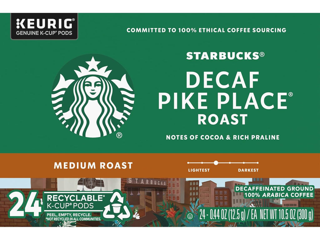 Starbucks Decaf Pike Place Roast K-Cups - Smooth Flavor, 72 Count (3 Boxes of 24)